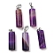 Natural Banded Agate Pendants, with Platinum Tone Brass Findings, Dyed & Heated, Column Charms, 26~27x8~8.5mm, Hole: 4x6.5mm