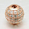 Round Brass Micro Pave Cubic Zirconia Beads, Clear, Rose Gold, 12mm, Hole: 2mm