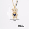 Fashionable Brass Pave Capri Blue Rhinestone Cable Chain Heart Bear Pendant Necklaces for Women, Golden, 15.75 inch(400mm)