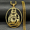 201 Stainless Steel Oval with Hollow Juses Pendant Necklaces NJEW-K283-05G-1