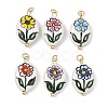 Hand Painted Flower Pattern Oval Porcelain Pendants PALLOY-JF05562-1