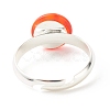 Flower Flat Round Millefiori Glass Adjustable Ring RJEW-JR00407-7