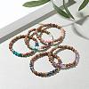 Natural Wenge Wood & Gemstone Round Beaded Stretch Bracelet for Women BJEW-JB07544-2