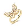 Adjustable Brass Butterfly Finger Rings with Clear Cubic Zirconia CU-CBA7E55-18G-01-4