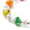 Lampwork Mushroom & Glass Pearl Beaded Bracelet with 304 Stainless Steel Toggle Clasps for Women BJEW-TA00205-4