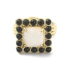 Synthetic Moonstone & Natural Black Agate Gemstone Rectangle Adjustable Ring RJEW-B030-01A-04-3