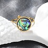 Flat Round 304 Stainless Steel Paua Shell Cuff Rings for Women RJEW-G346-10G-01-2
