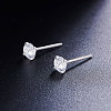 Rhodium Plated 925 Sterling Silver Four Pronged Ear Studs JE420A-01-1