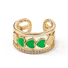 Enamel Heart Open Cuff Ring with Clear Cubic Zirconia RJEW-L100-027G-3