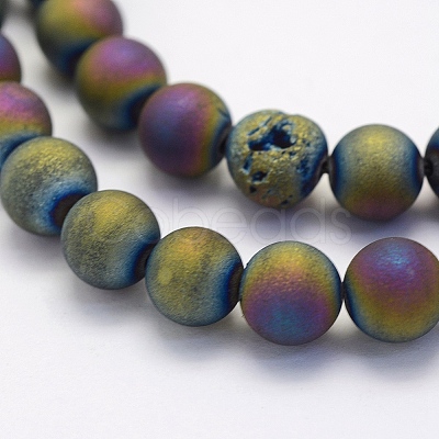 Electroplate Natural Druzy Agate Beads Strands G-G708-6mm-07-1