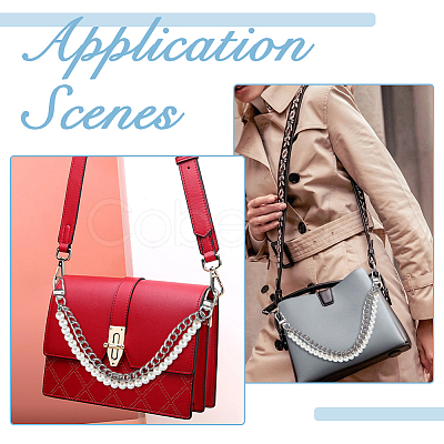 Aluminum & White Plastic Imitation Pearl Double Layer Decorative Purse Chains FIND-WH00670-127A-1