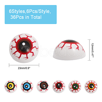 CHGCRAFT 36Pcs 6 Colors Halloween Half Round Plastic Craft Eyes KY-CA0001-47-1