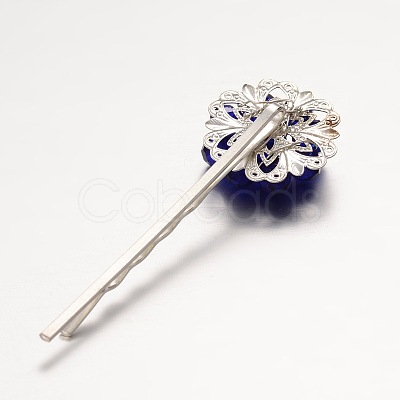 Brass Electroplate Glass Bead Flower Hair Bobby Pins PHAR-JH00048-1