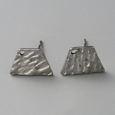 304 Stainless Steel Textured Geometry Stud Earring Findings with Hole STAS-WH0027-54N-1