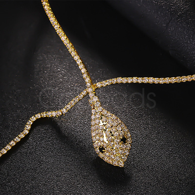 Snake Brass Crystal Rhinestone Lariat Necklaces for Women FS-WG9EF43-01-1