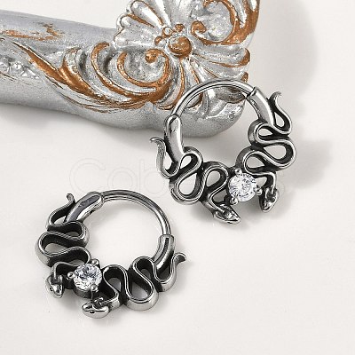 Snake 316 Surgical Stainless Steel Clear Cubic Zirconia Hoop Earrings X-EJEW-G416-39AS-1