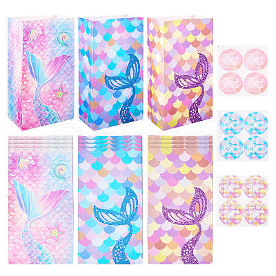 12Pcs 3 Styles Folding Mermaid Tail Print Paper Candy Gift Bags ABAG-TA0001-34-1
