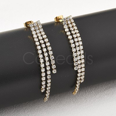 304 Stainless Steel Clear Cubic Zirconia Tassel Stud Earrings EJEW-Z094-01E-G-1