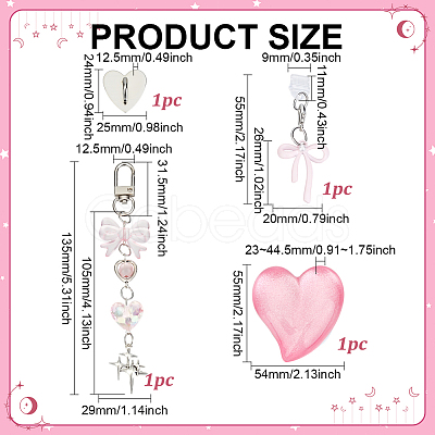 1 Set Heart & Bowknot Zinc Alloy Acrylic Mobile Phone Holders & Pendant Decorations AJEW-ME0002-81B-1