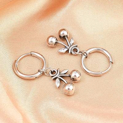 316 Surgical Stainless Cherry Hoop Earrings EJEW-C160-11A-1