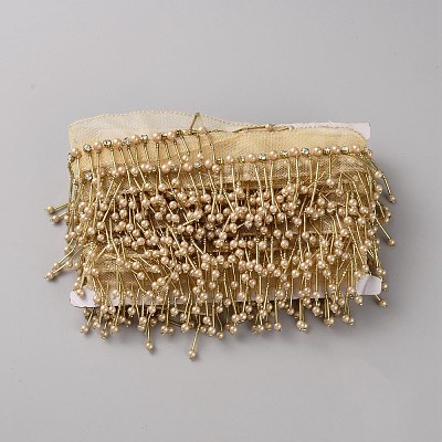 Polyester & Glass Rhinestone & Imitation Pearl Beaded Tassel Ribbon DIY-WH20076-47D-1