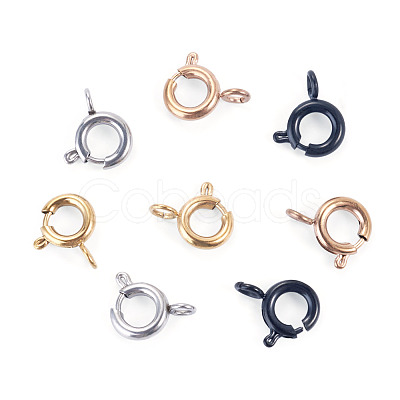 8Pcs 4 Colors 304 Stainless Steel Spring Ring Clasps STAS-TADJ001-09-1