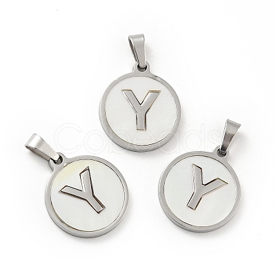 304 Stainless Steel with White Shell Pendants STAS-G268-01Y-P-1
