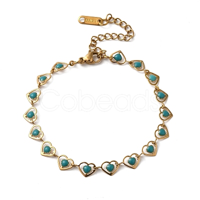 304 Stainless Steel Heart Link Bracelets for Women BJEW-C076-02A-02-1