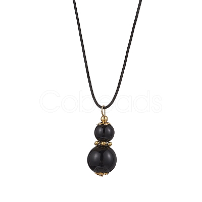 Natural Black Onyx(Dyed & Heated) Gourd Pendant Necklaces NJEW-JN05246-01-1