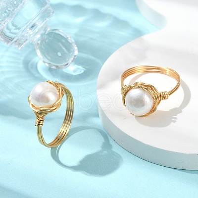 Natural Cultured Freshwater Pearl Finger Rings for Women RJEW-JR01029-1