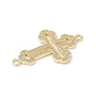 Brass Micro Pave Clear Cubic Zirconia Hollow Cross Connector Charms KK-C104-16G-1