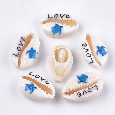 Printed Natural Cowrie Shell Beads X-SHEL-S276-11B-1