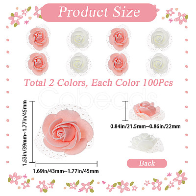 200Pcs 2 Colors 3D Foam Rose Ornament Accessories DIY-CP0008-67-1
