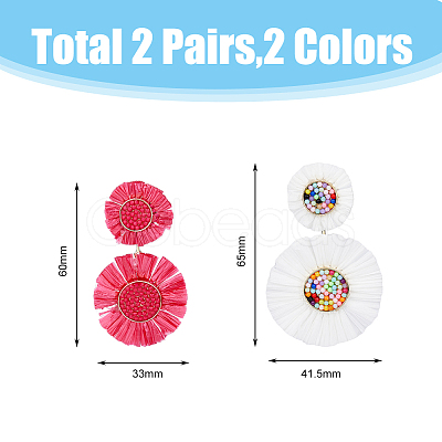 2 Pairs 2 Style Raffia Flower Dangle Stud Earrings EJEW-FI0003-23-1