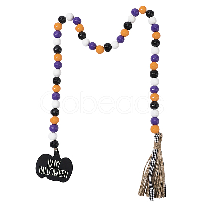 Round Wooden Beaded Halloween Decoration AJEW-WH20019-61-1