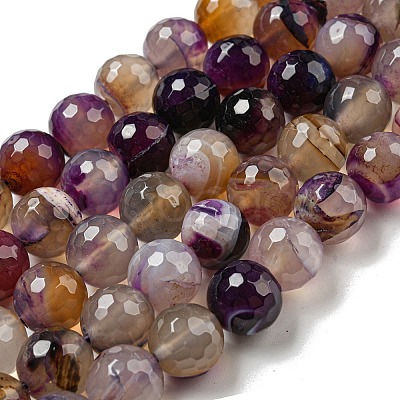 Faceted Natural Banded Agate Beads Strands G-F447-12mm-O07-1