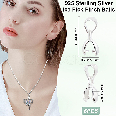 6Pcs 925 Sterling Silver Ice Pick Pinch Bails STER-CN0001-39A-1