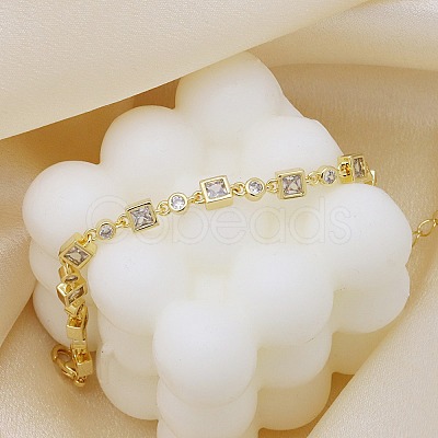 Brass Micro Pave Clear Cubic Zirconia Link Chain Bracelets for Women BJEW-P366-02C-G-1