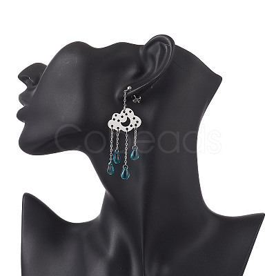 Long Chain with Transparent Glass Beads Dangle Stud Earrings EJEW-JE05245-1