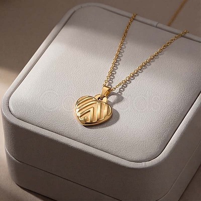 304 Stainless Steel Textured Heart Pendant Necklaces for Women WG102CD-01-1