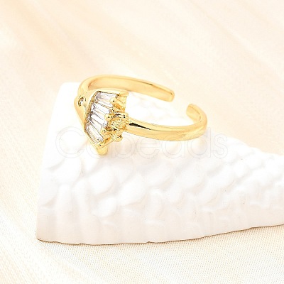 Ocean Theme Brass Micro Pave Cubic Zirconia Cuff Rings for Women RJEW-F184-17D-G-1