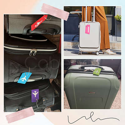 5Pcs 5 Colors Rectangle with Airplane Pattern Silicone Luggage Tag DIY-SP0002-77B-1