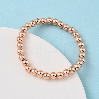 Brass Round Beaded Stretch Bracelets for Men Women BJEW-B148-05D-RG-1