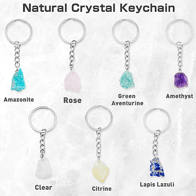 DICOSMETIC 7Pcs 7 Styles Natural Gemstone Keychain KEYC-DC0001-07-1