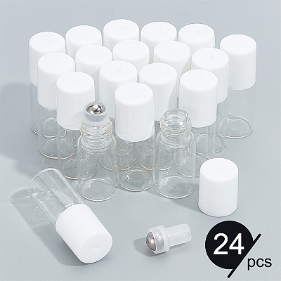 BENECREAT 24Pcs Transparent Glass Roller Ball Bottles MRMJ-BC0003-35-1