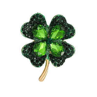 Clover Alloy Rhinestone Lapel Pins for Backpack Clothes JEWB-H032-02G-1