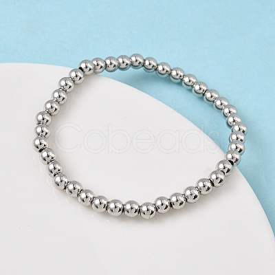 Brass Round Beaded Stretch Bracelets for Men Women BJEW-B148-05C-P-1