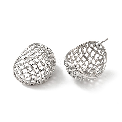 Rack Plating Brass Hollow Dome Stud Earrings for Women EJEW-Z019-18P-1