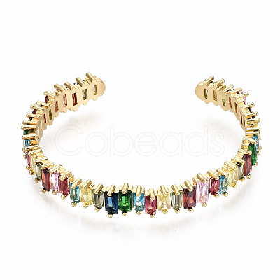 Brass Micro Pave Cubic Zirconia Cuff Bangles BJEW-S142-012-NF-1