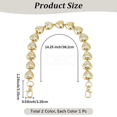 2Pcs 2 Colors CCB Plastic Heart Beaded Bag Handles with Clasps AJEW-CL0005-65-1